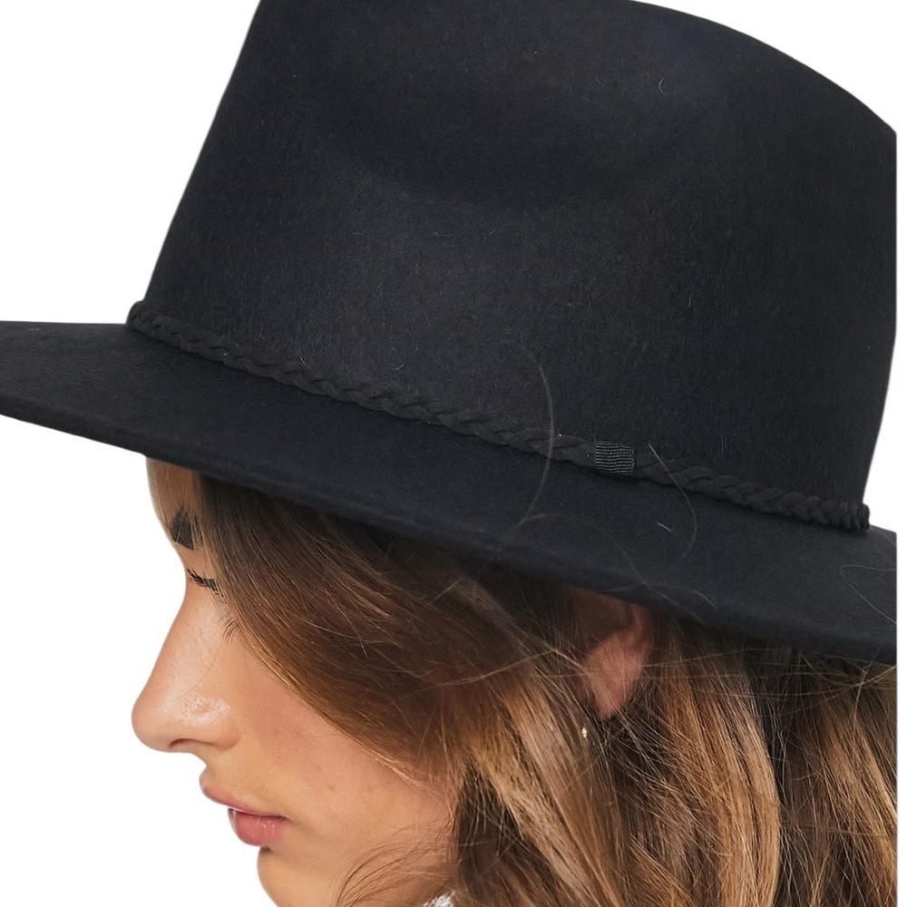 ASOS DESIGN 100% Wool Classic Black Fedora Hat with Braid Trim SZ M - Picture 3 of 13